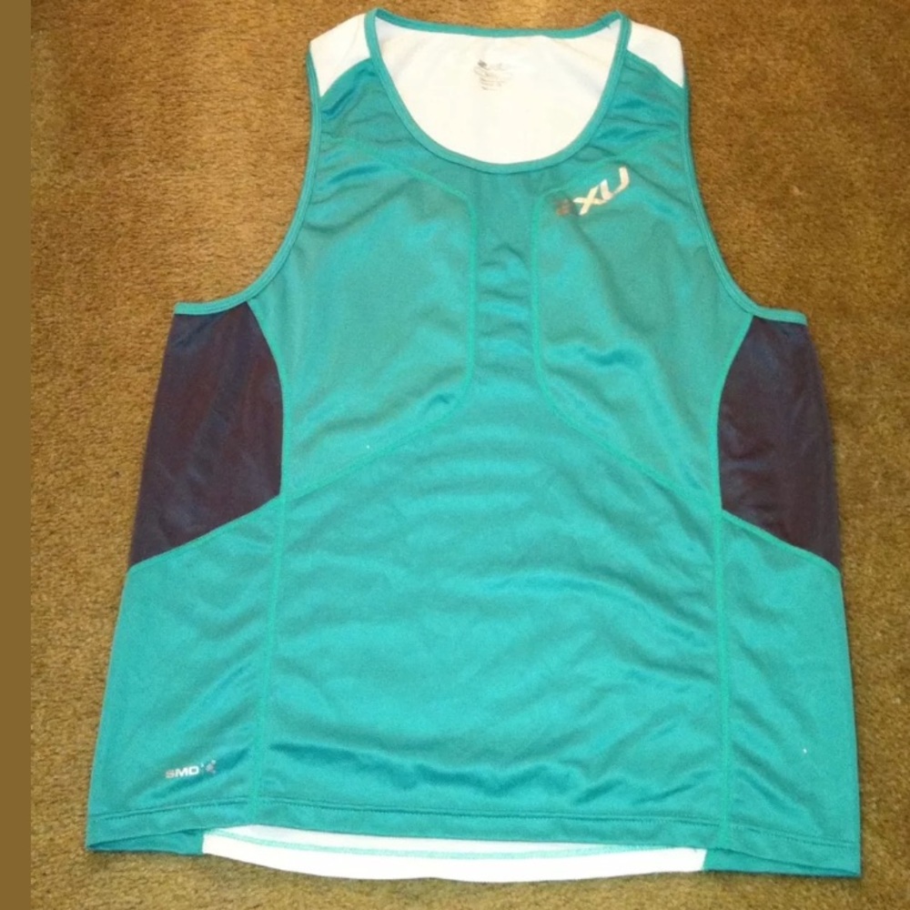 2XU Comp Run Singlet Tank Top turquoise compression green gray